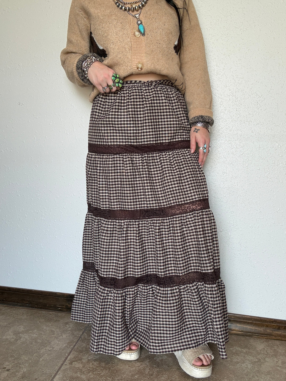 Gringa Gingham Lace Maxi Skirt