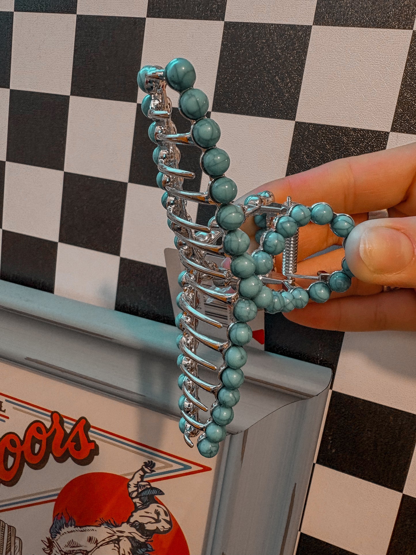 Metal Turquoise & Silver Claw Clip
