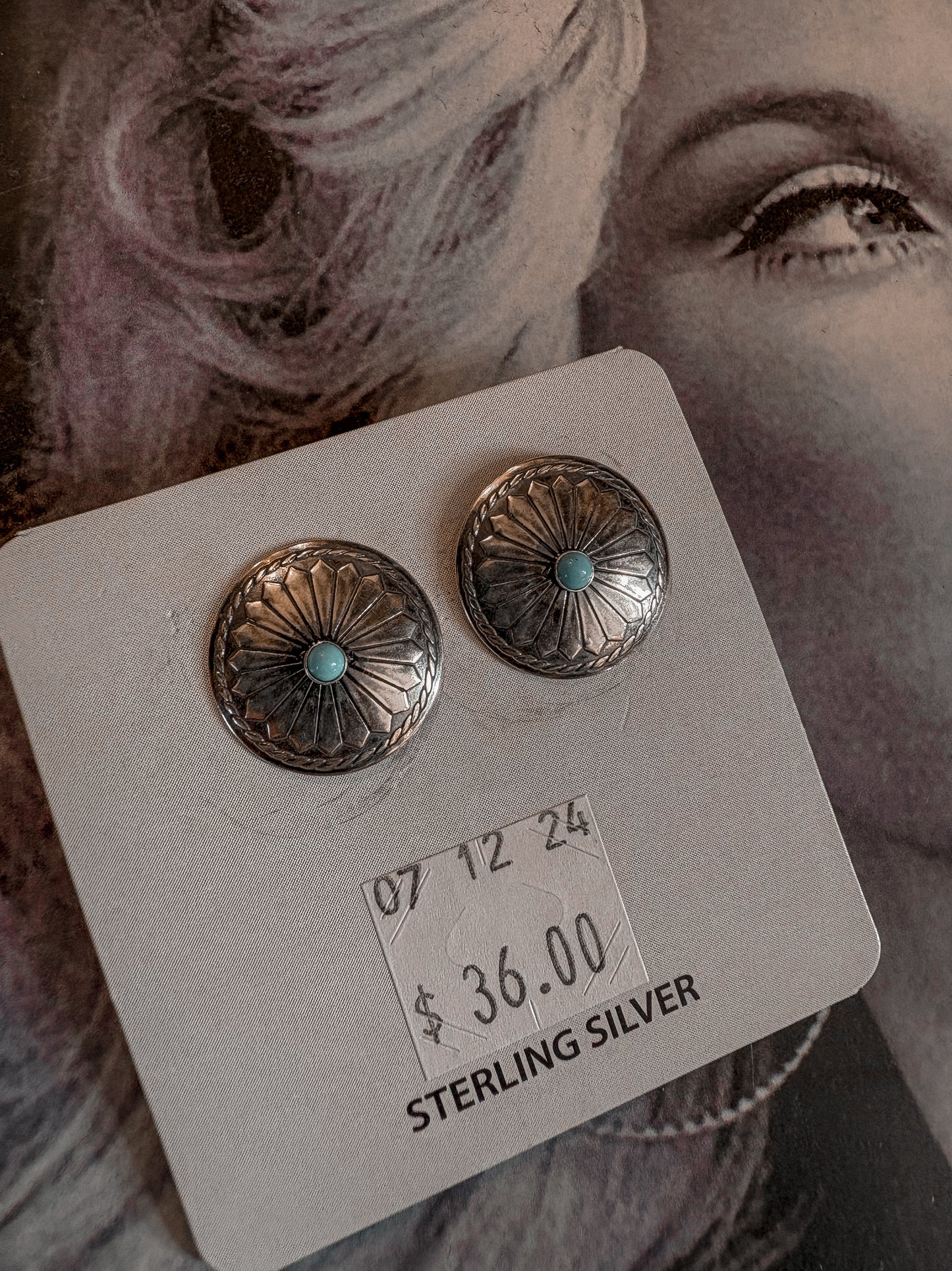 Sterling Silver & Turquoise Cluster Concho Studs