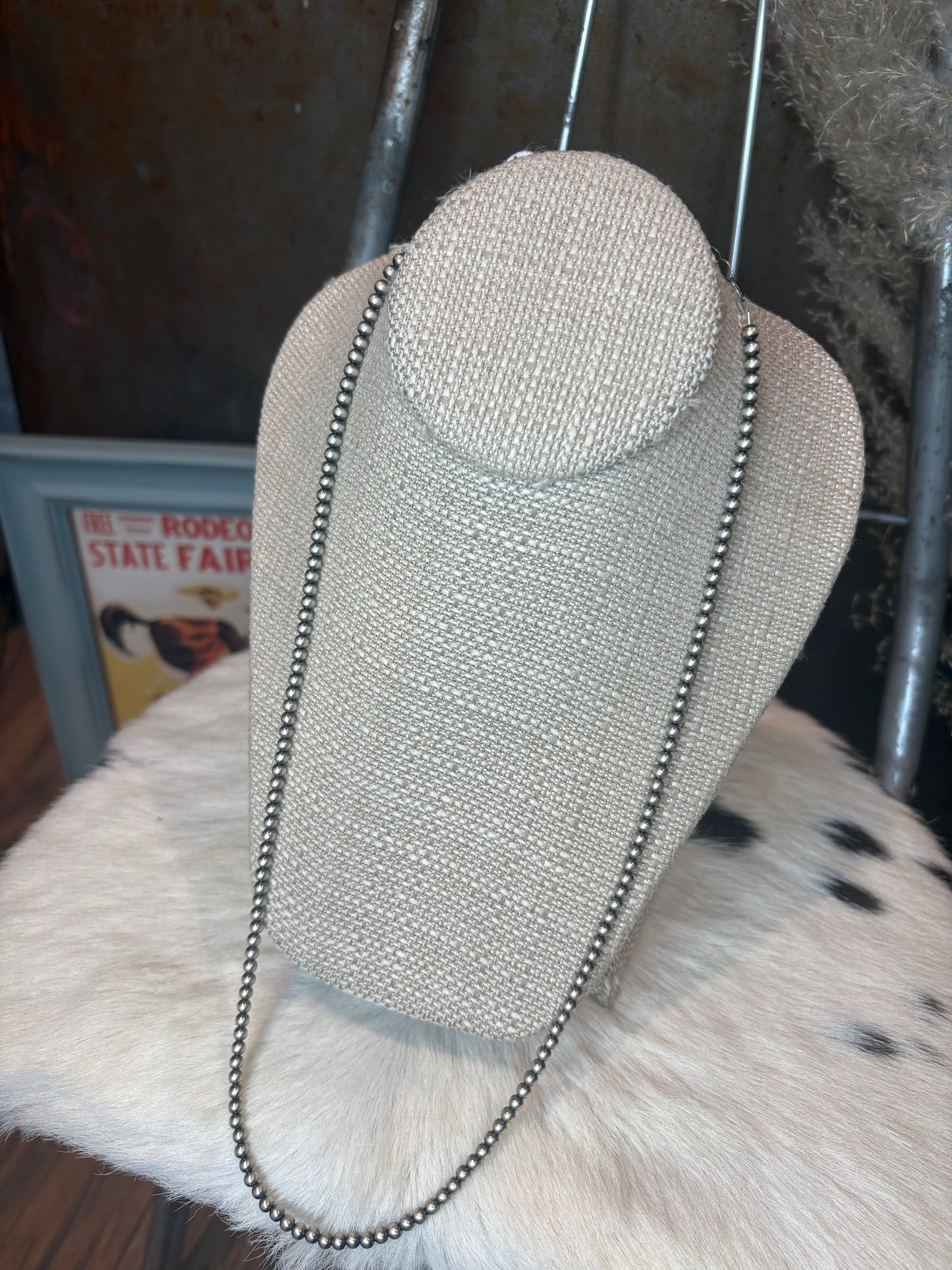 4mm 24” Sterling Silver Pearls