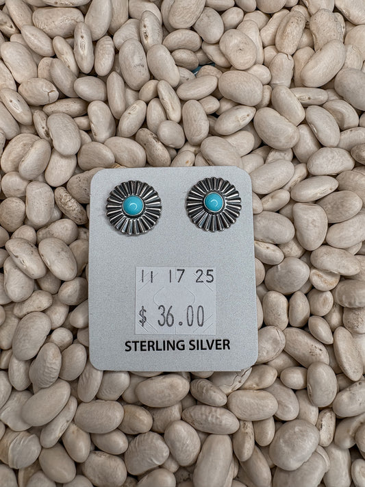 Round Silver Concho & Turquoise Studs