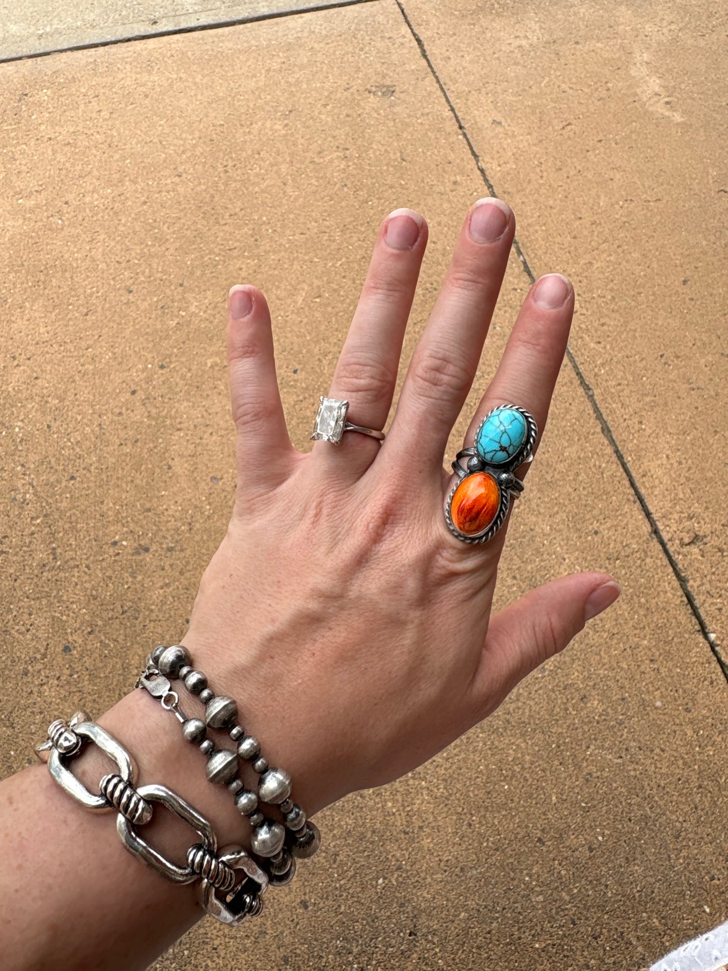 BJA Native Made Orange Spiny & Turquoise Ring•• Adjustable