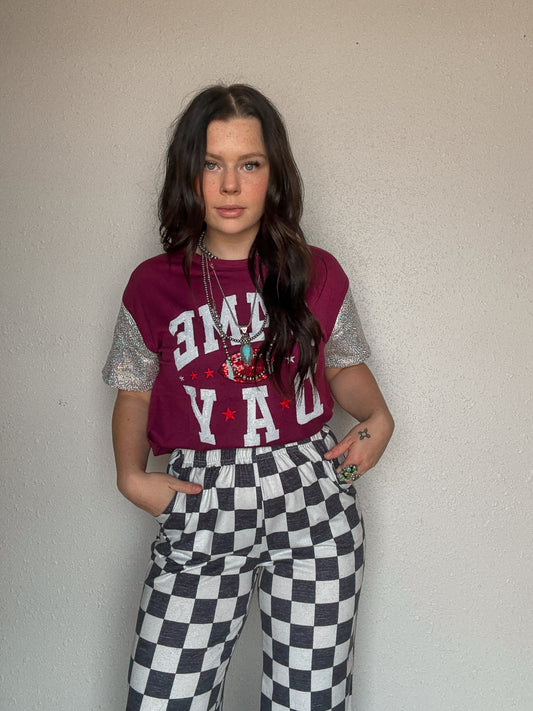 Maroon Sequins Game Day Tee