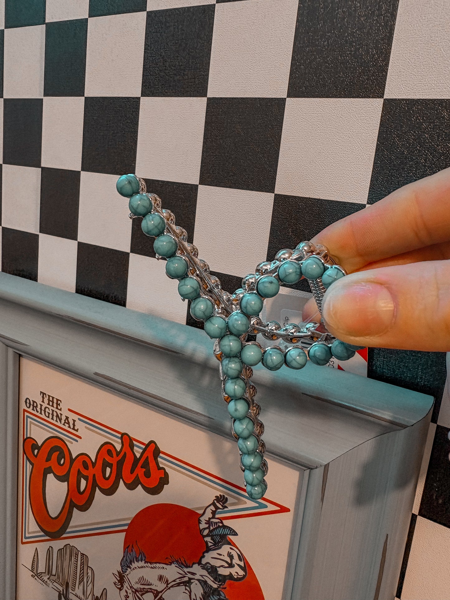 Metal Turquoise & Silver Claw Clip