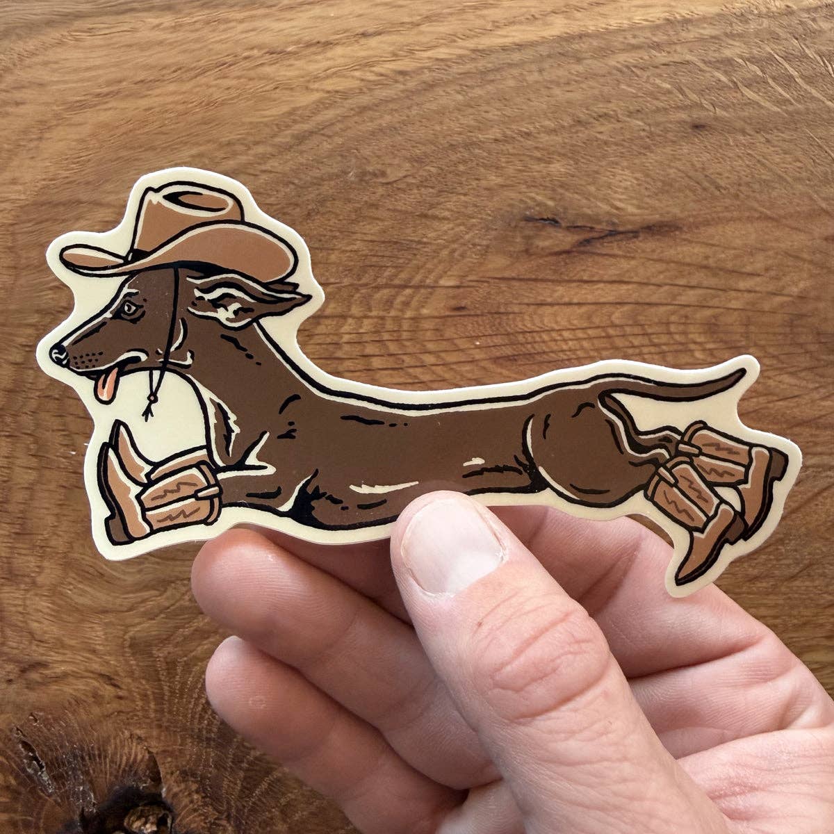 Weenie Ruff Rider - 4 Inch Glossy Vinyl Cowboy Dog Sticker