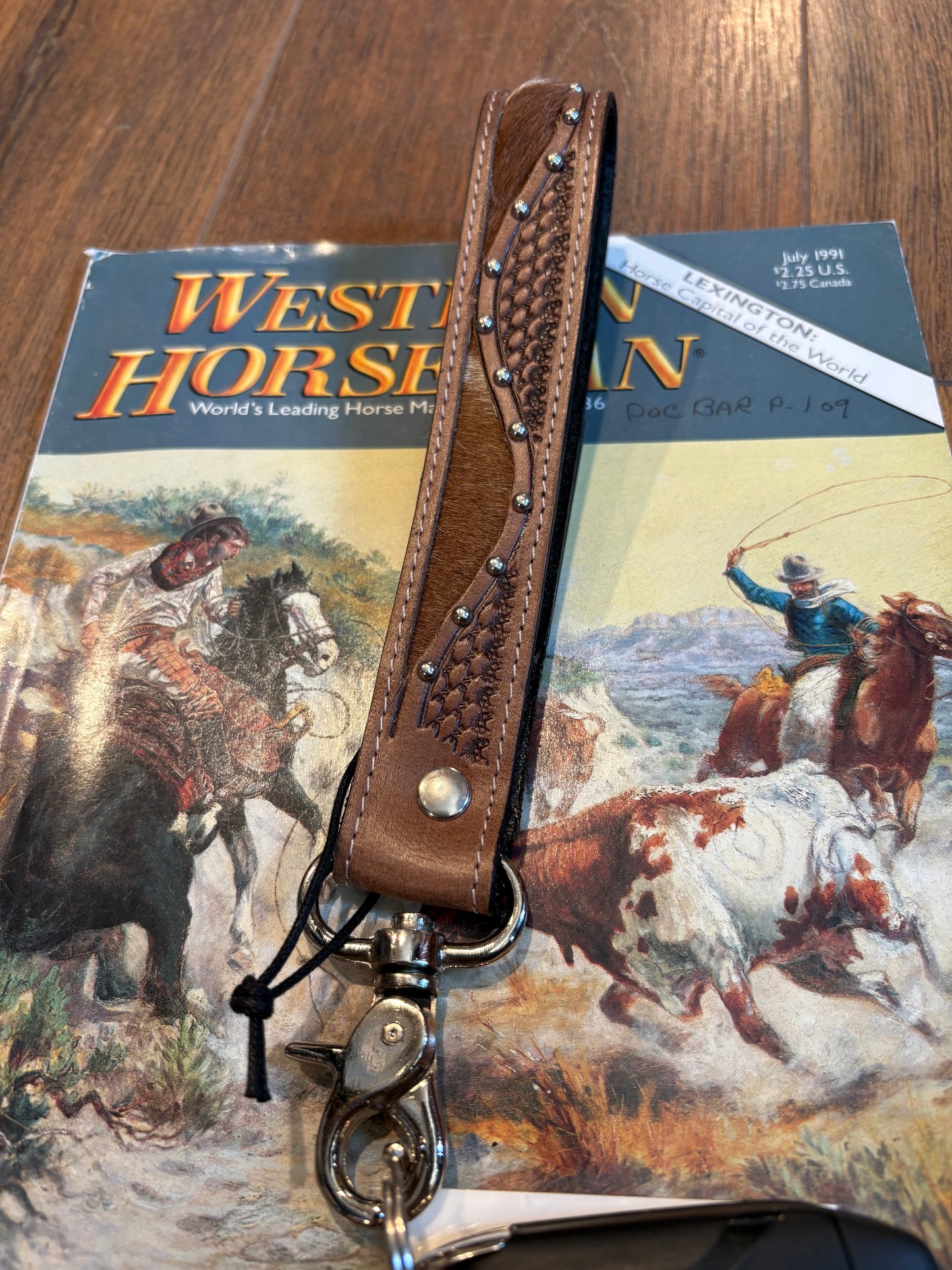 Bronco Wave Handtooled Leather Keyfob
