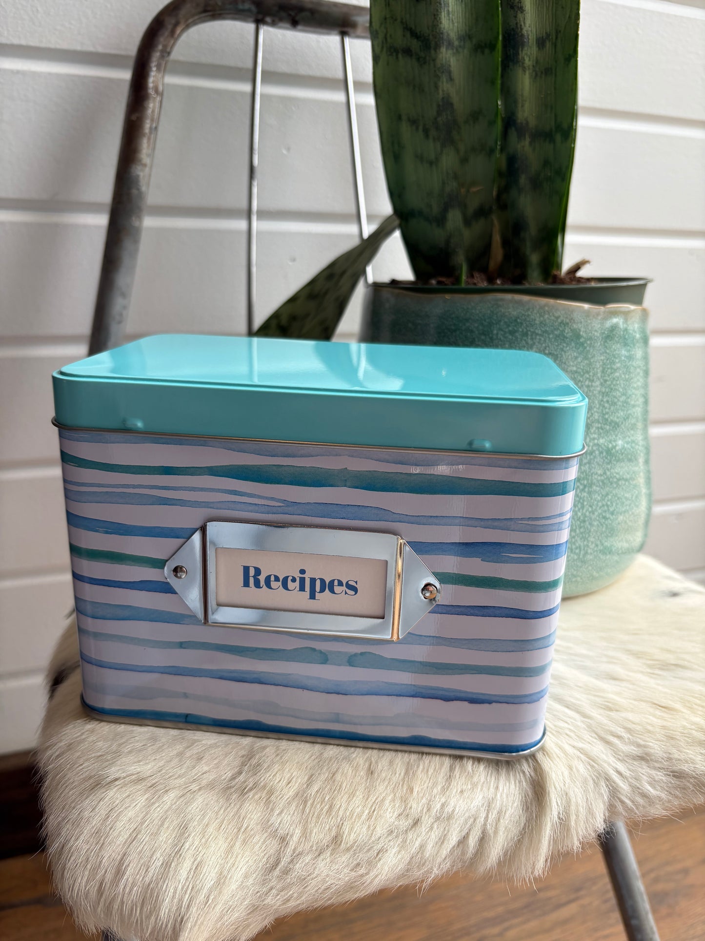 Blue Stripe Recipe Tin & Cards