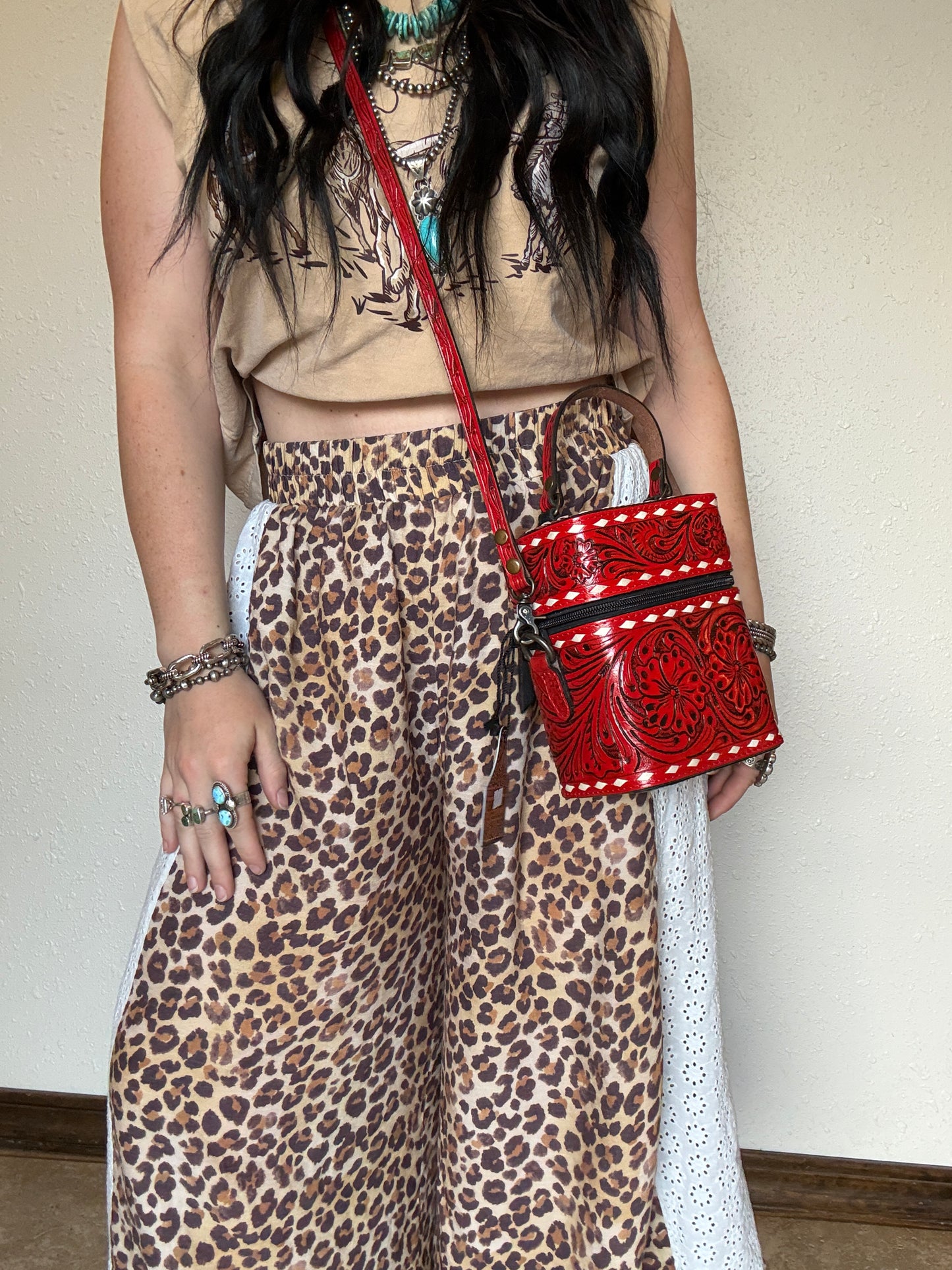 Tooled Leather Box Purse *Red