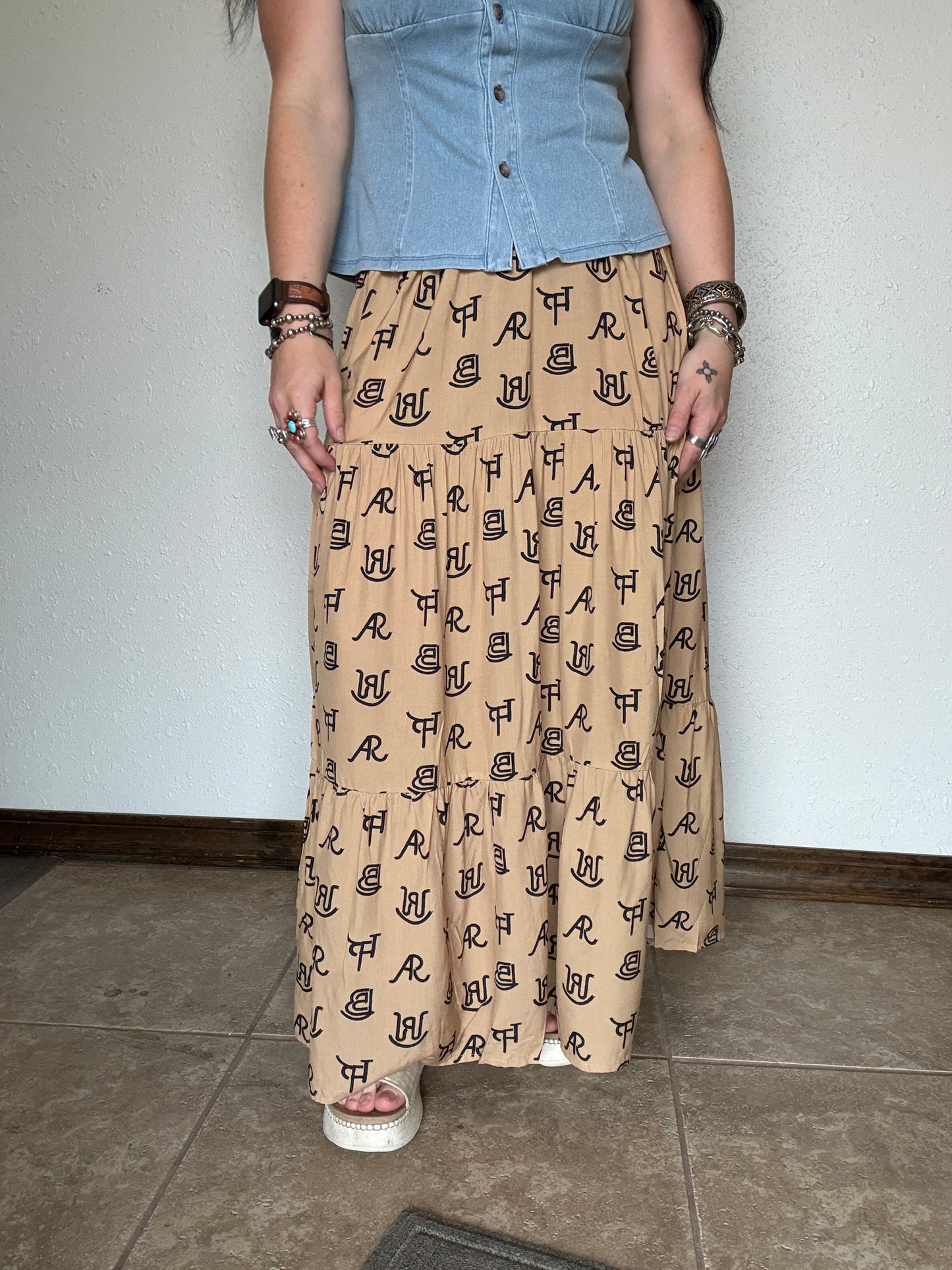 Cattle Brands Maxi Skirt