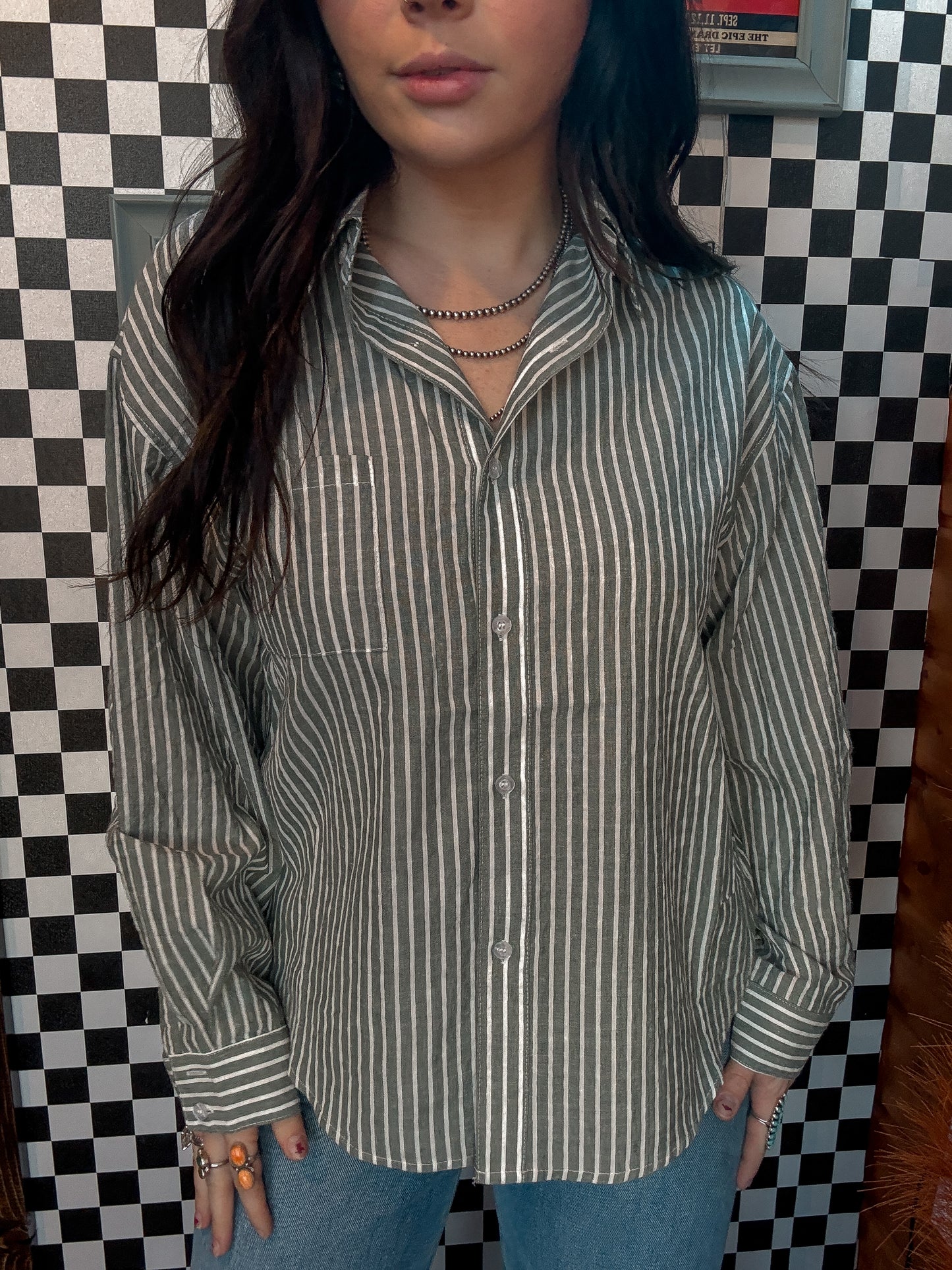 Green Stripe Button Down