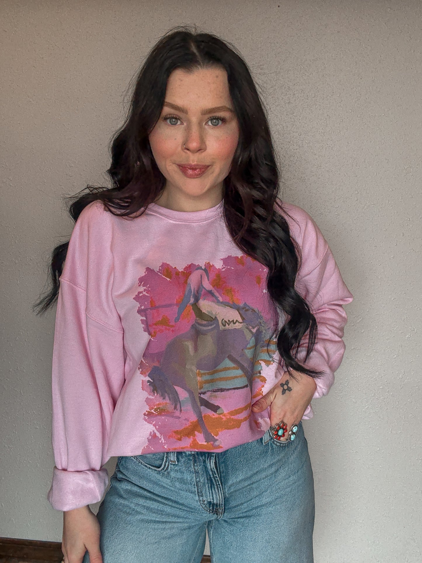 Watercolor Bronc Crewneck