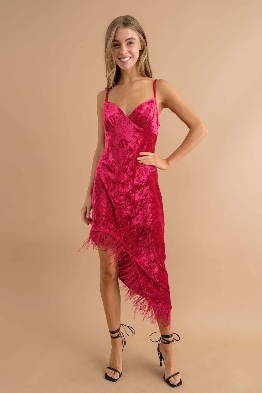 The Viva Las Vegas Velvet Sweetheart Feather Dress