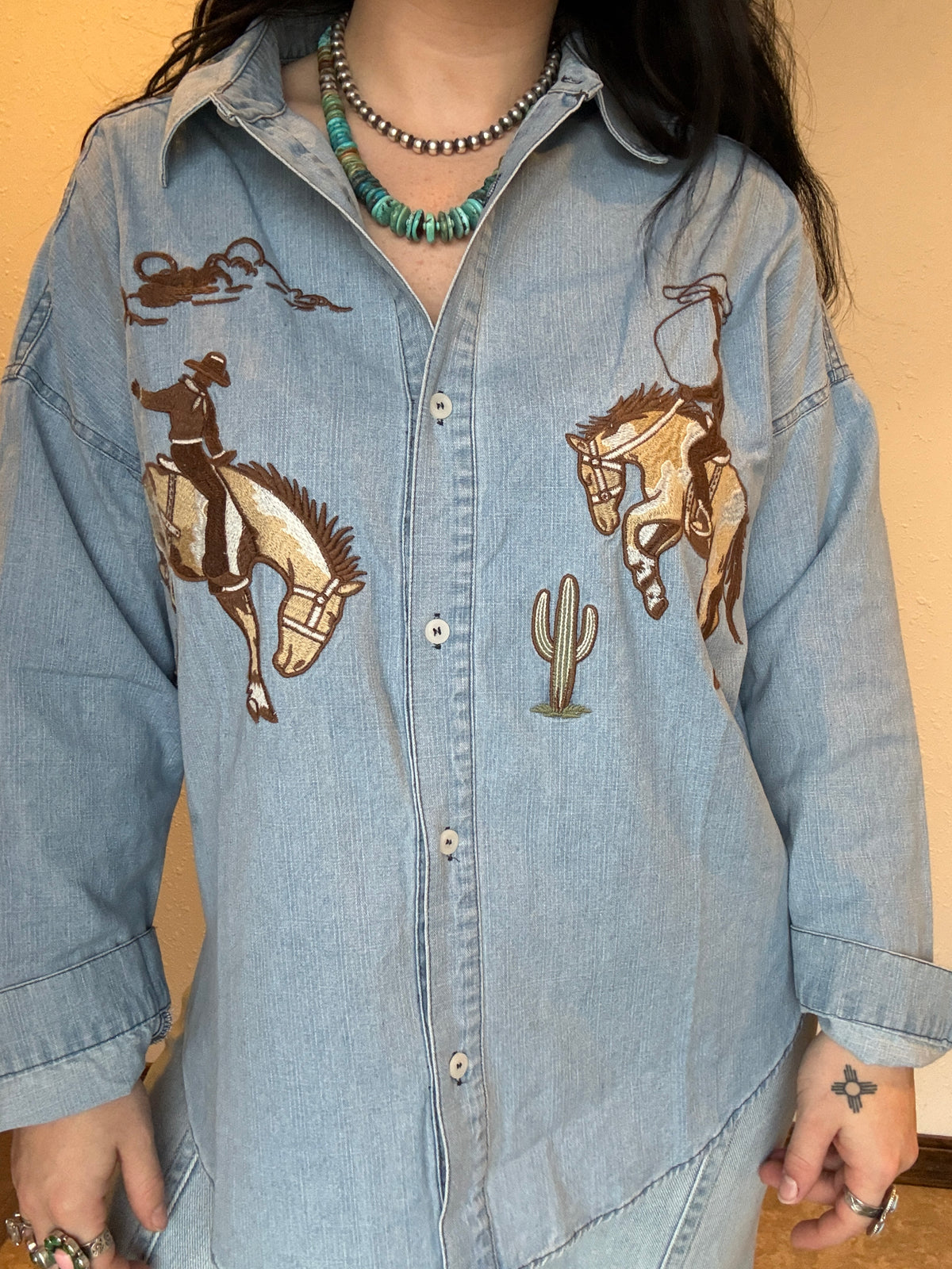 Blu Cowboy Embroidered Denim Top