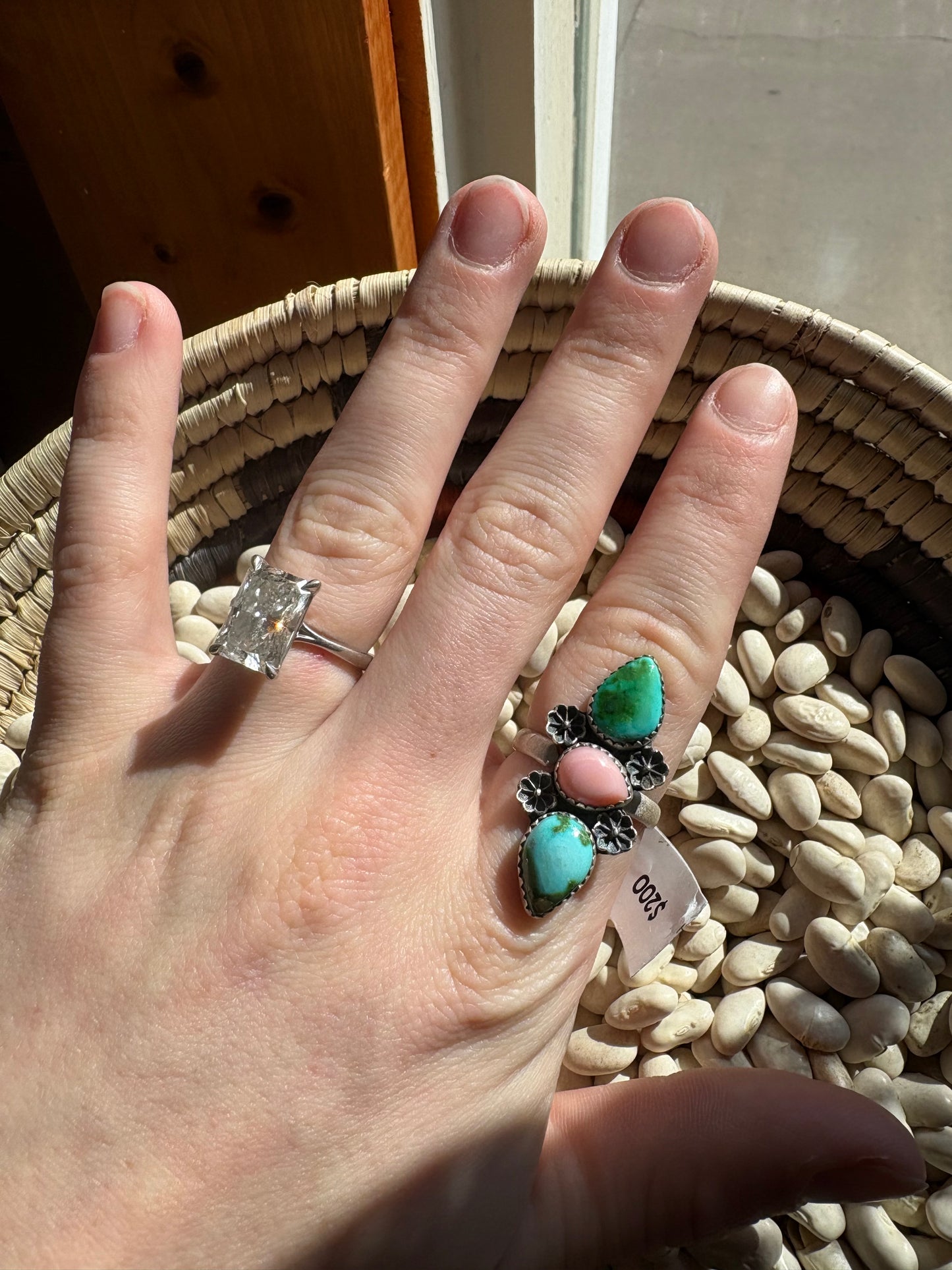 Pink Conch Sonoran Turquoise Ring