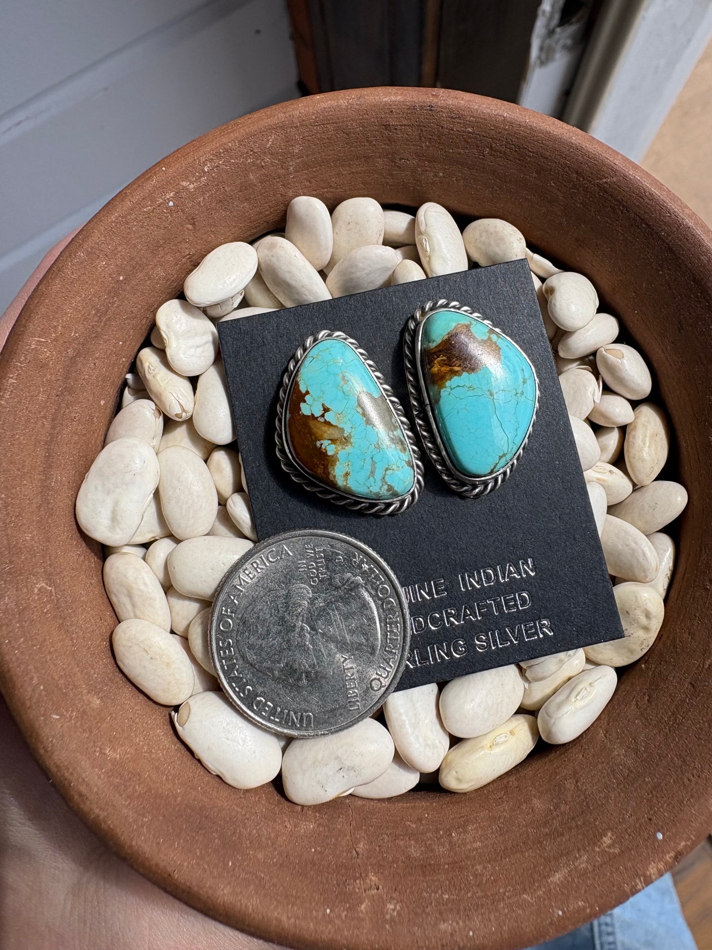 Large Mine 8 Turquoise Studs Native Made Chasity Belone