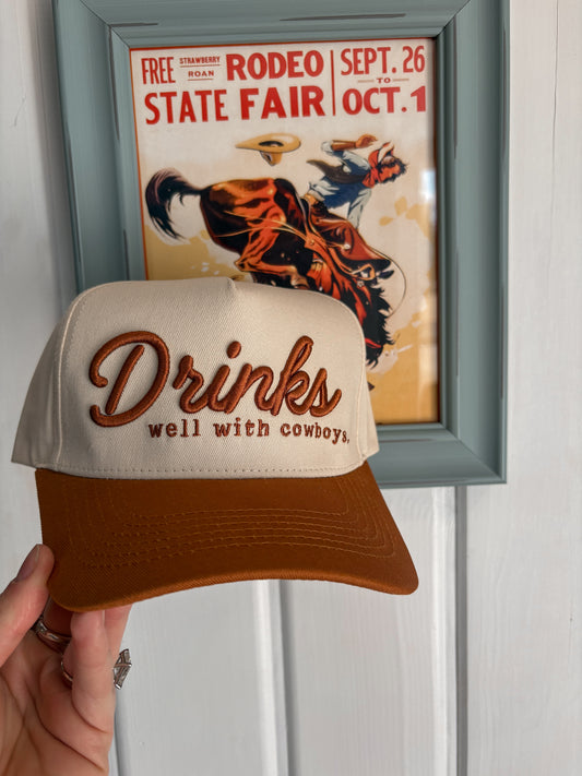 Drinks Well With Cowboys Embroidered Hat