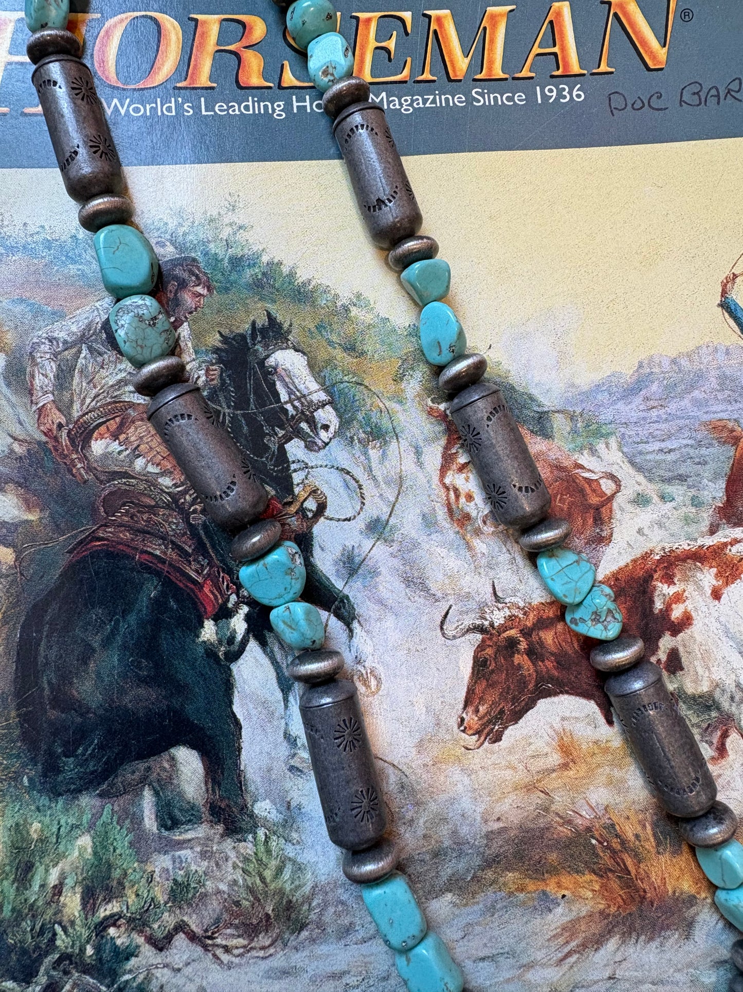 Faux Barrel Bead & Turquoise Necklace