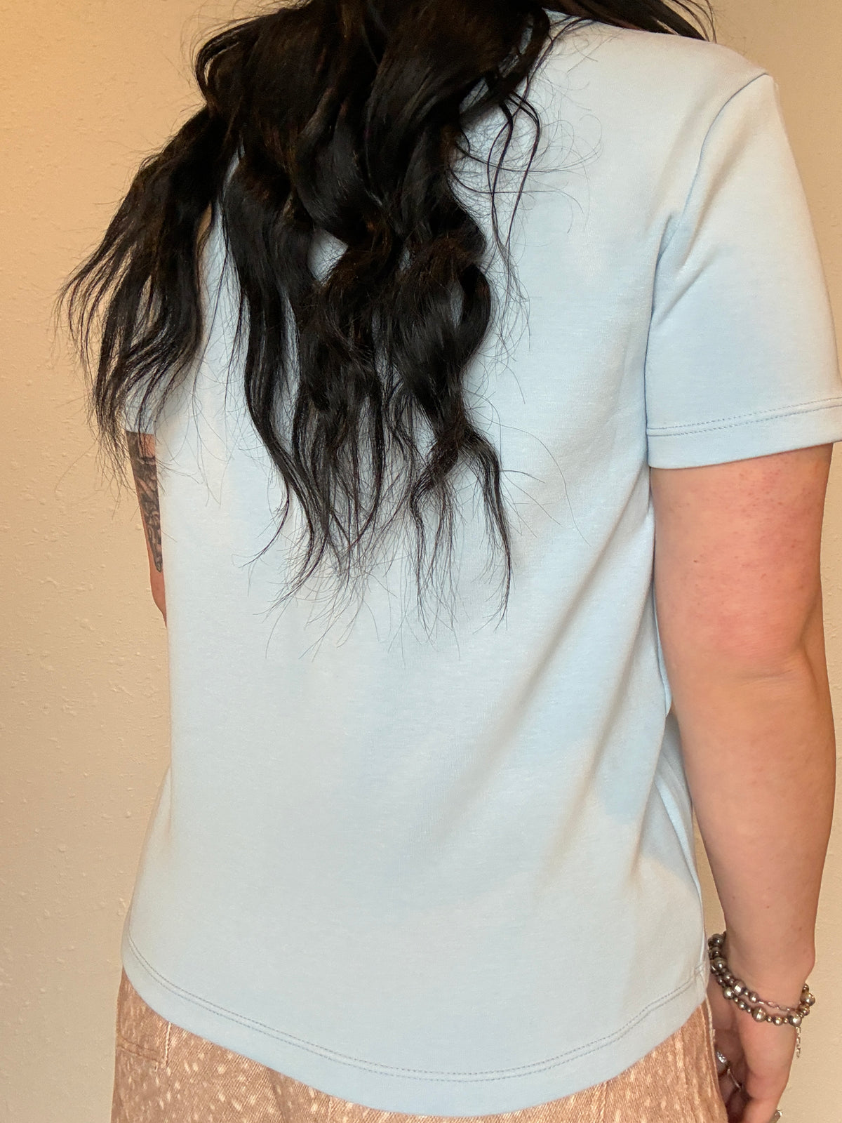Short Sleeve Round Neck Soft Knit Jersey Top *Light Blue