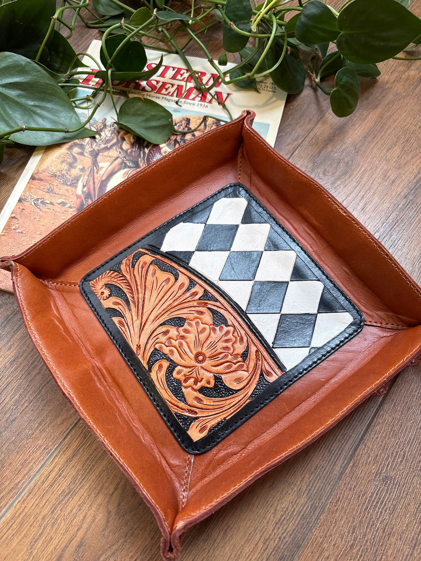 Checkered Leather Tray