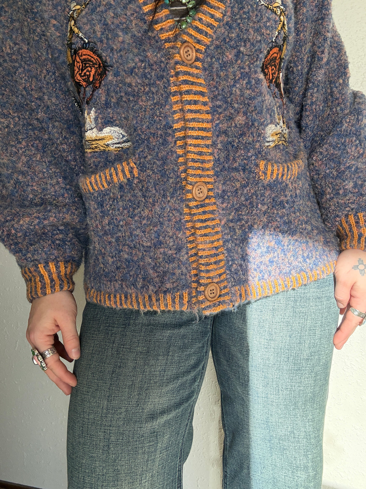Cowboy Embroidered Fuzzy Knit