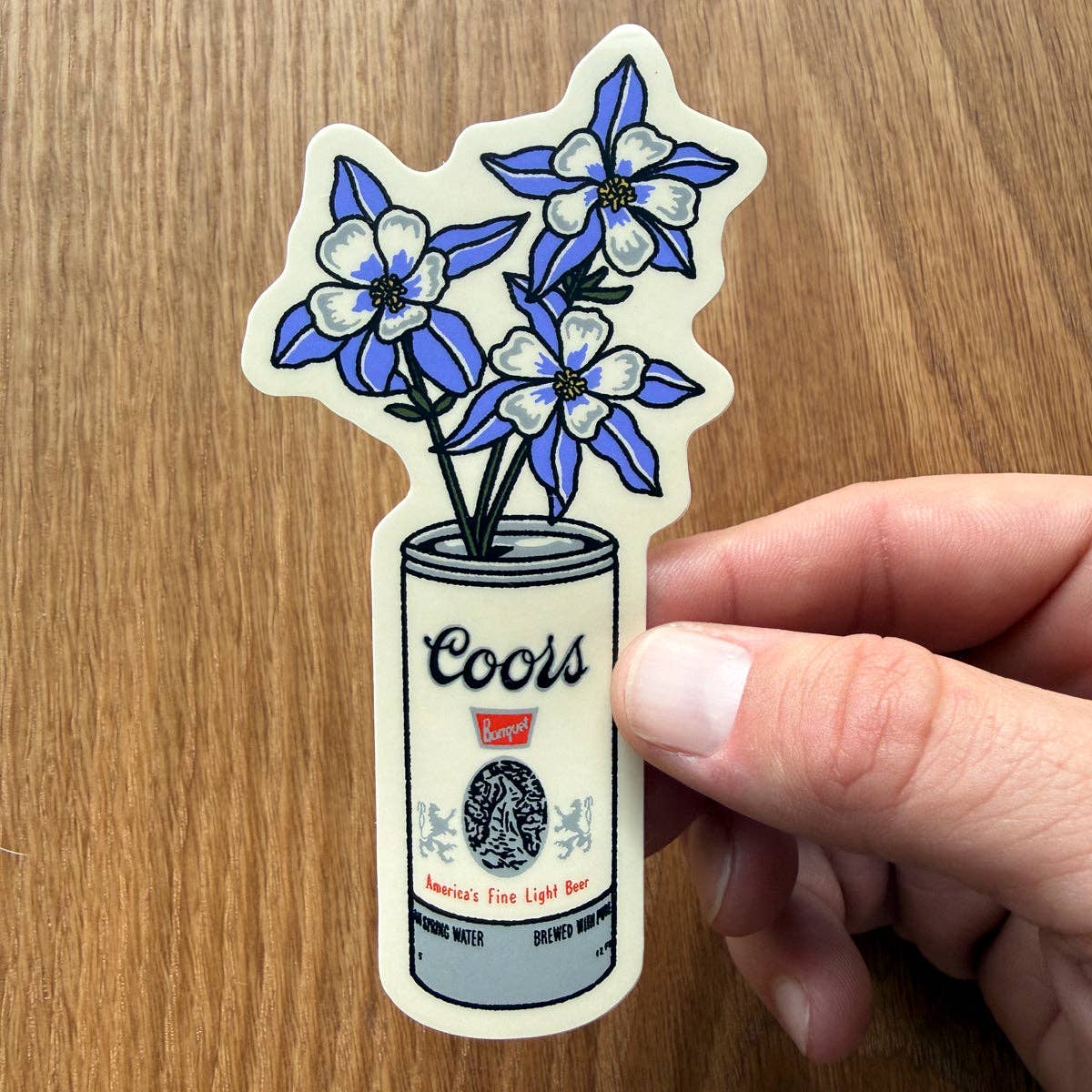 Blue Columbine Beer Can - 4 Inch Matte Vinyl Sticker
