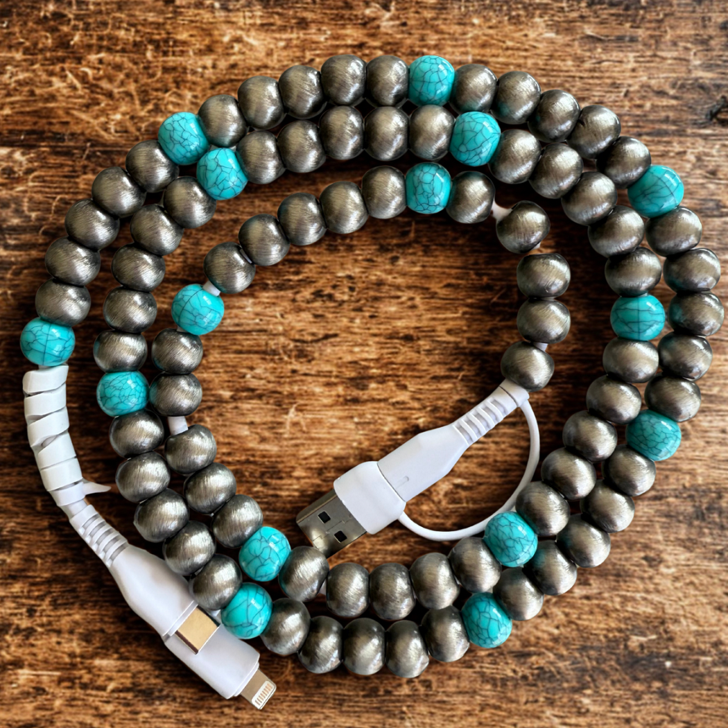Pearl & Turquoise Beaded 4-IN-1 Charging Cable