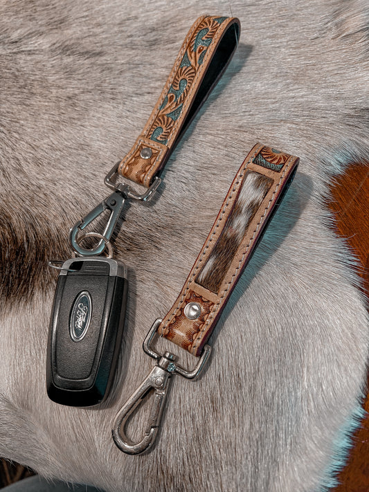 Tooled & Cowhide Keychain