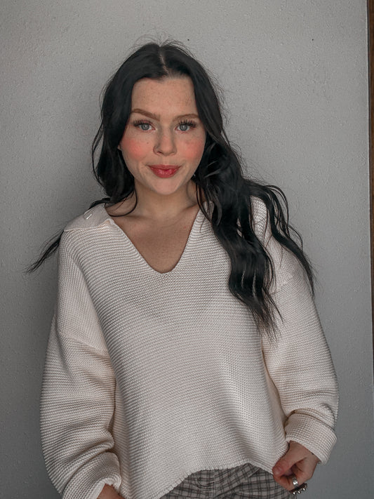 Cream V Neck Knit
