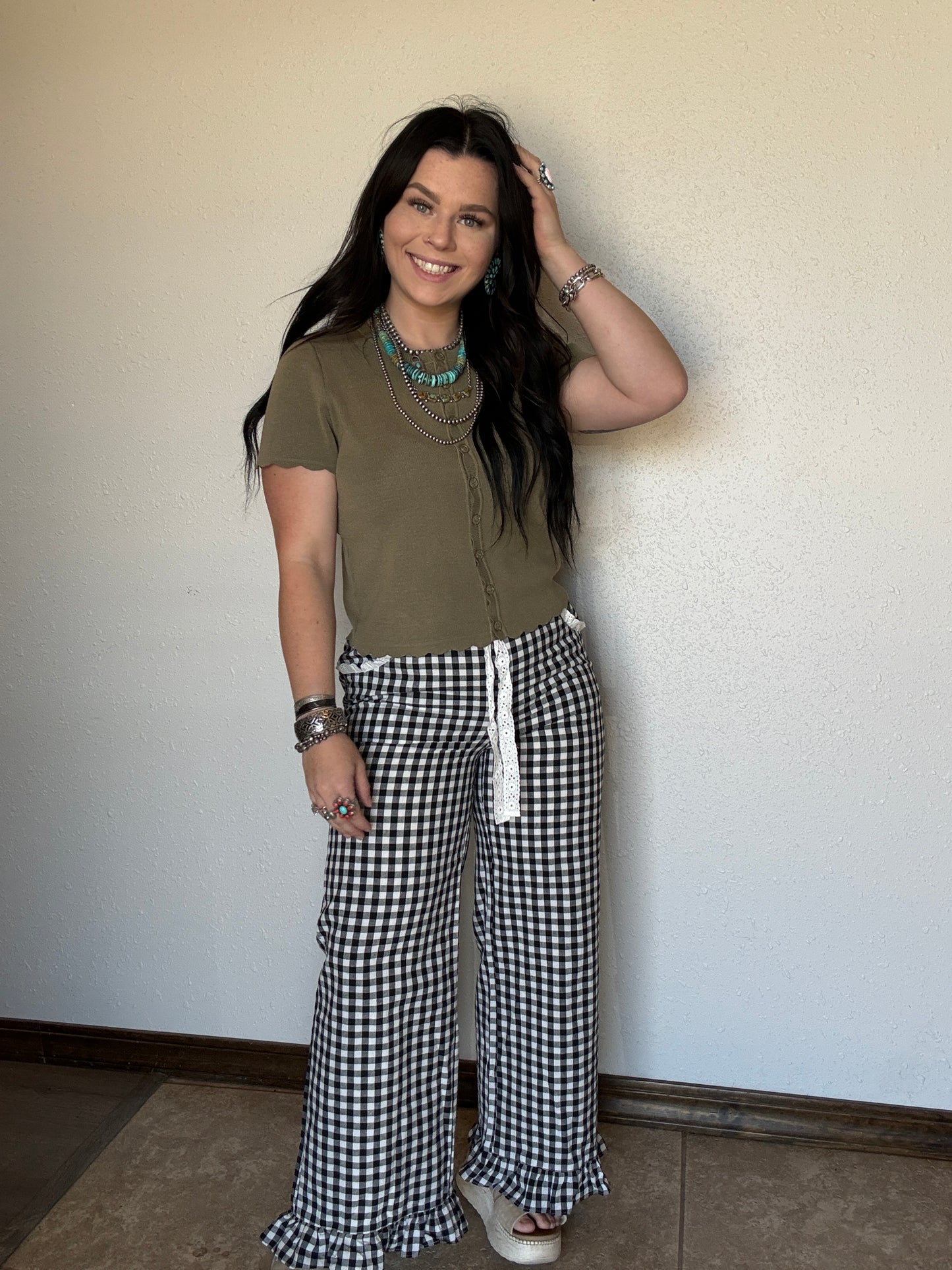 The Gringa Gingam Ruffle Pant *Lux