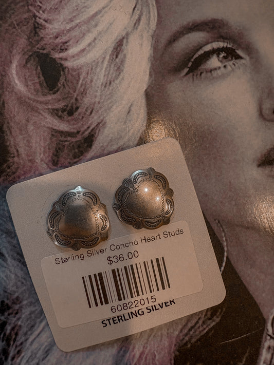 Sterling Silver Concho Heart Studs