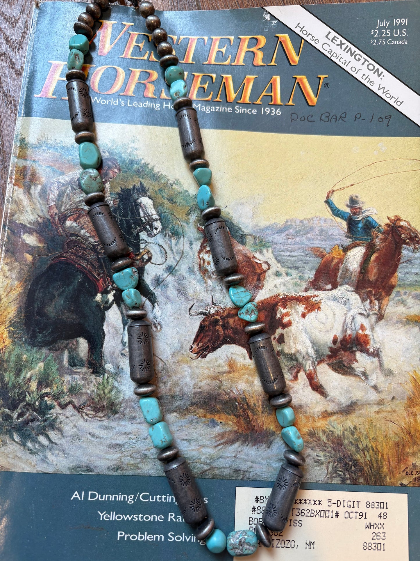 Faux Barrel Bead & Turquoise Necklace