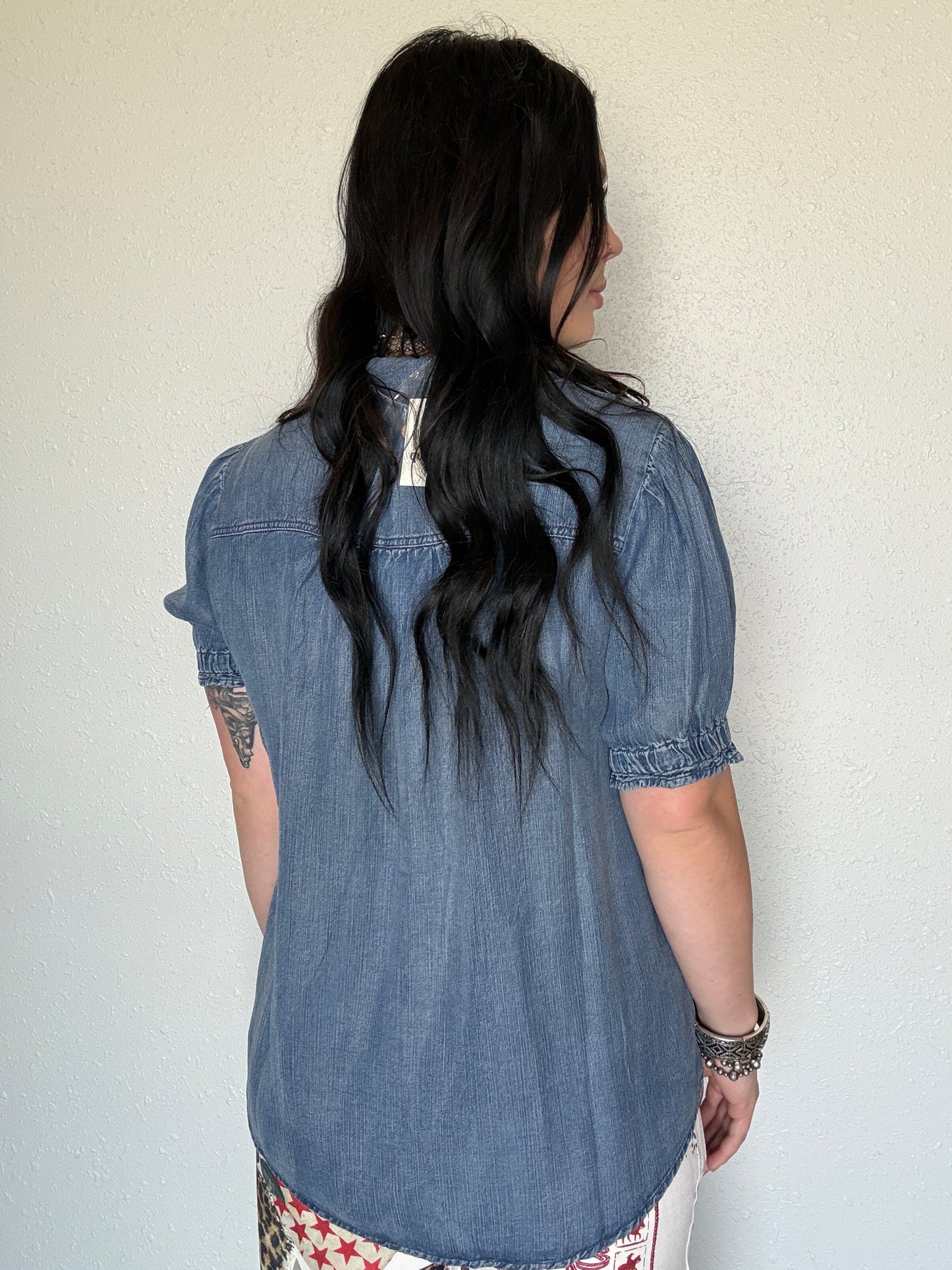 The Lucky Ruffled Denim Top