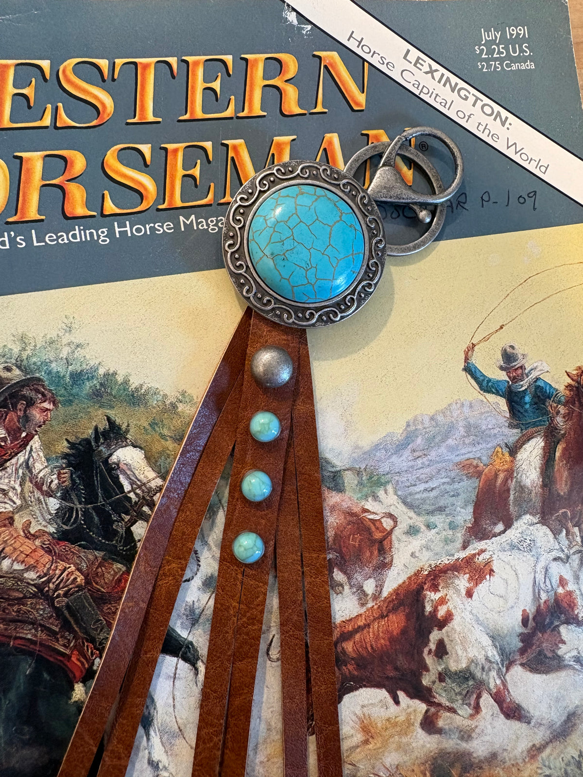 Turquoise Leather Purse Charm