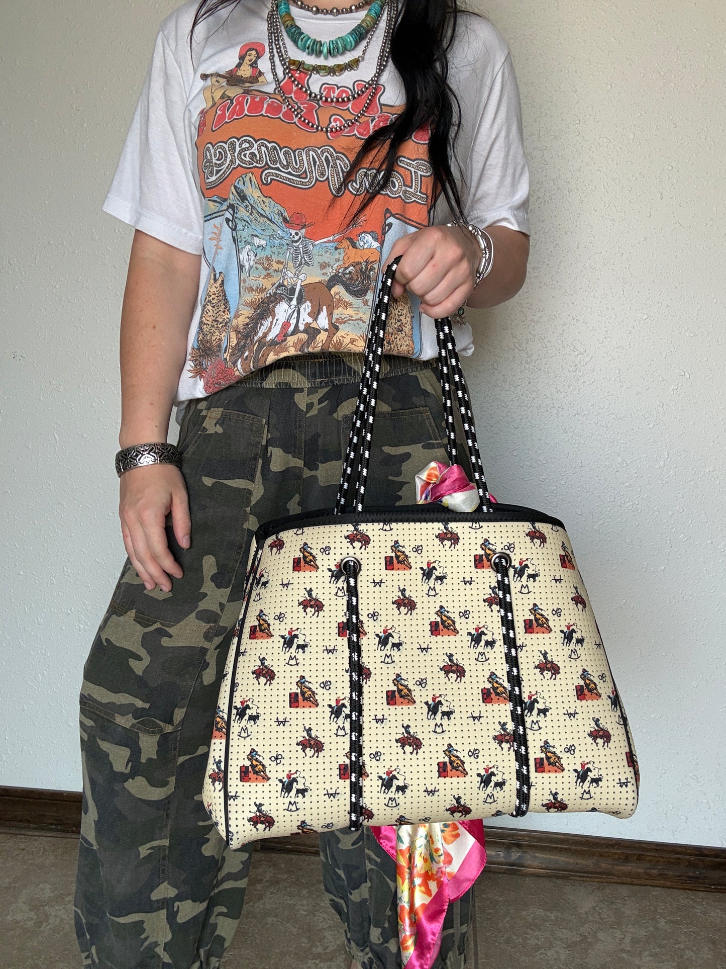 Vintage Cowboy Large Tote Bag