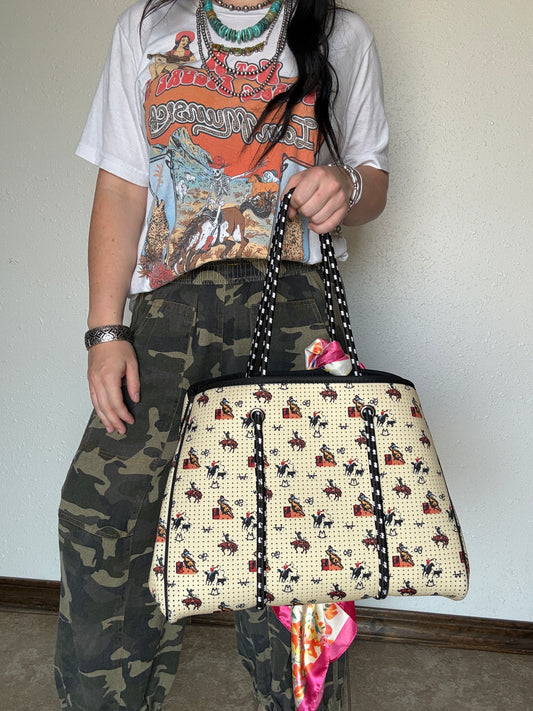 Vintage Cowboy Large Tote Bag