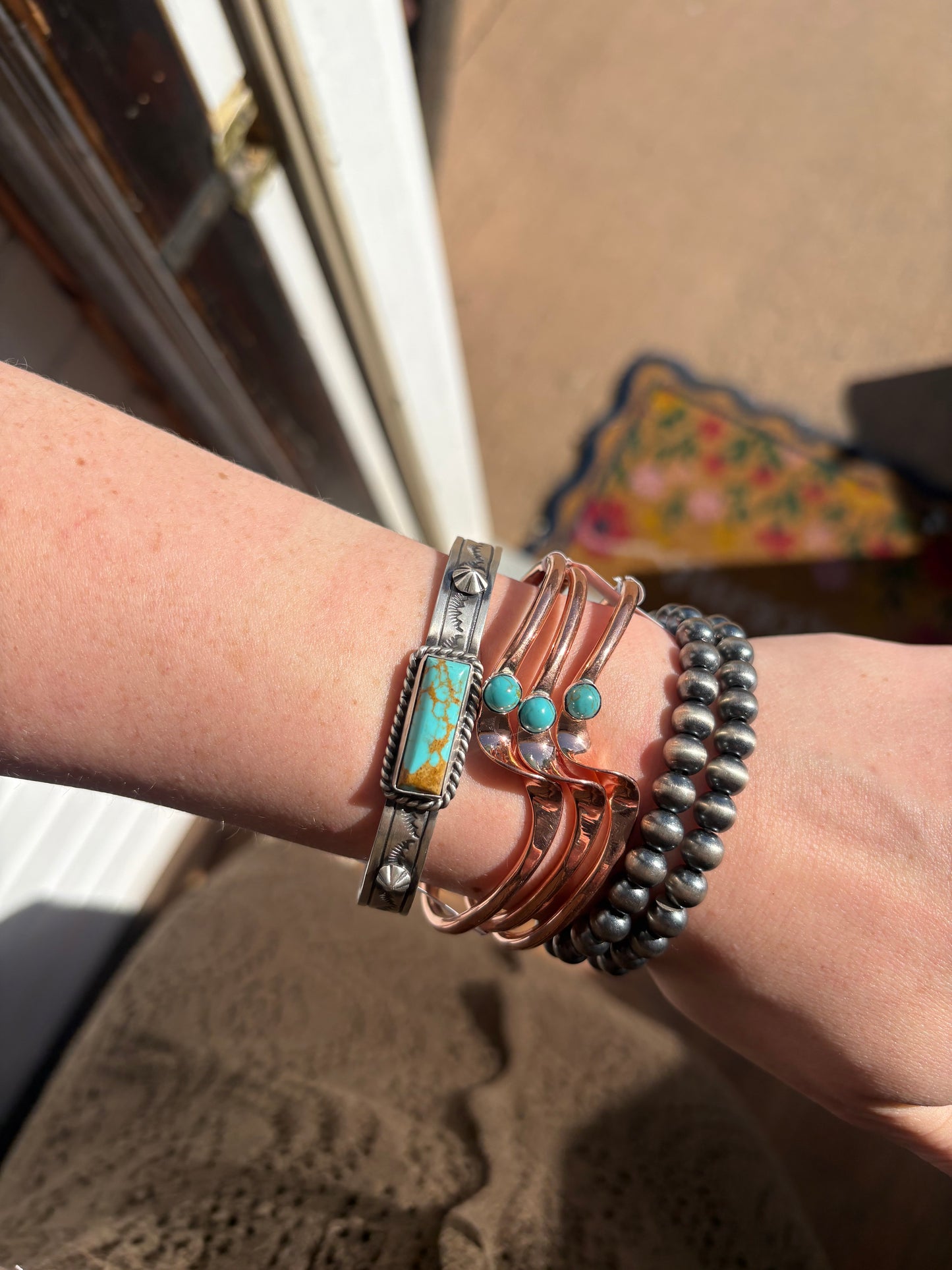 Yolanda Skeets Copper Twist Cuff w/ Kingman Stone
