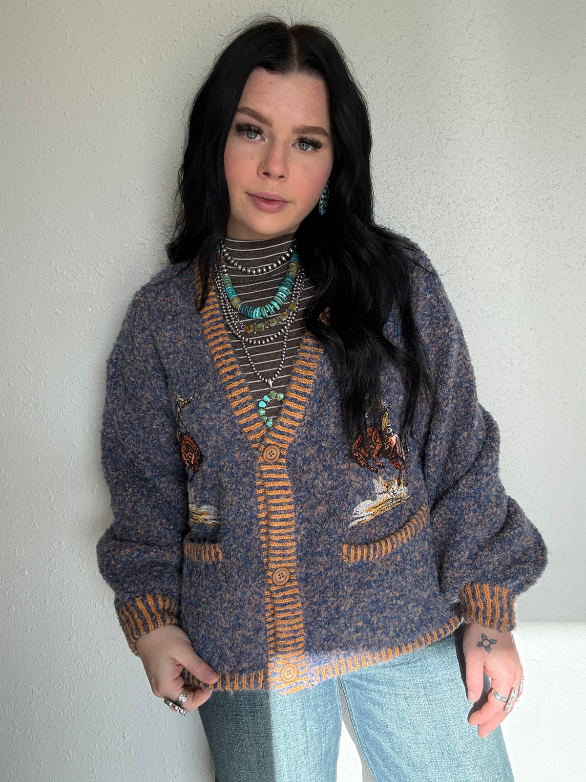 Cowboy Embroidered Fuzzy Knit