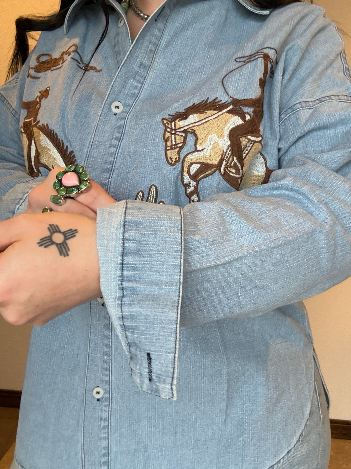 Blu Cowboy Embroidered Denim Top