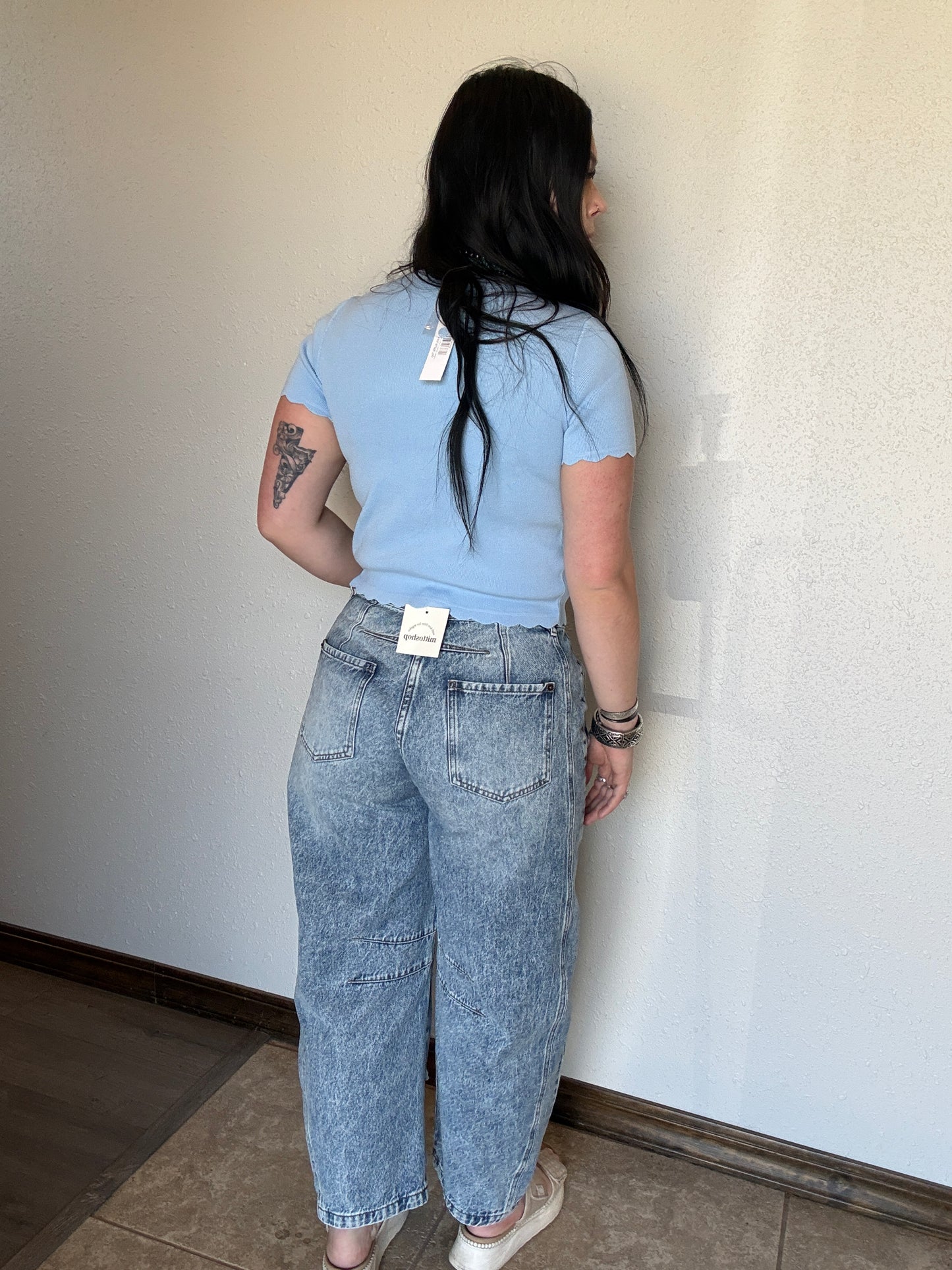 Patch Work Denim Barrel Jeans