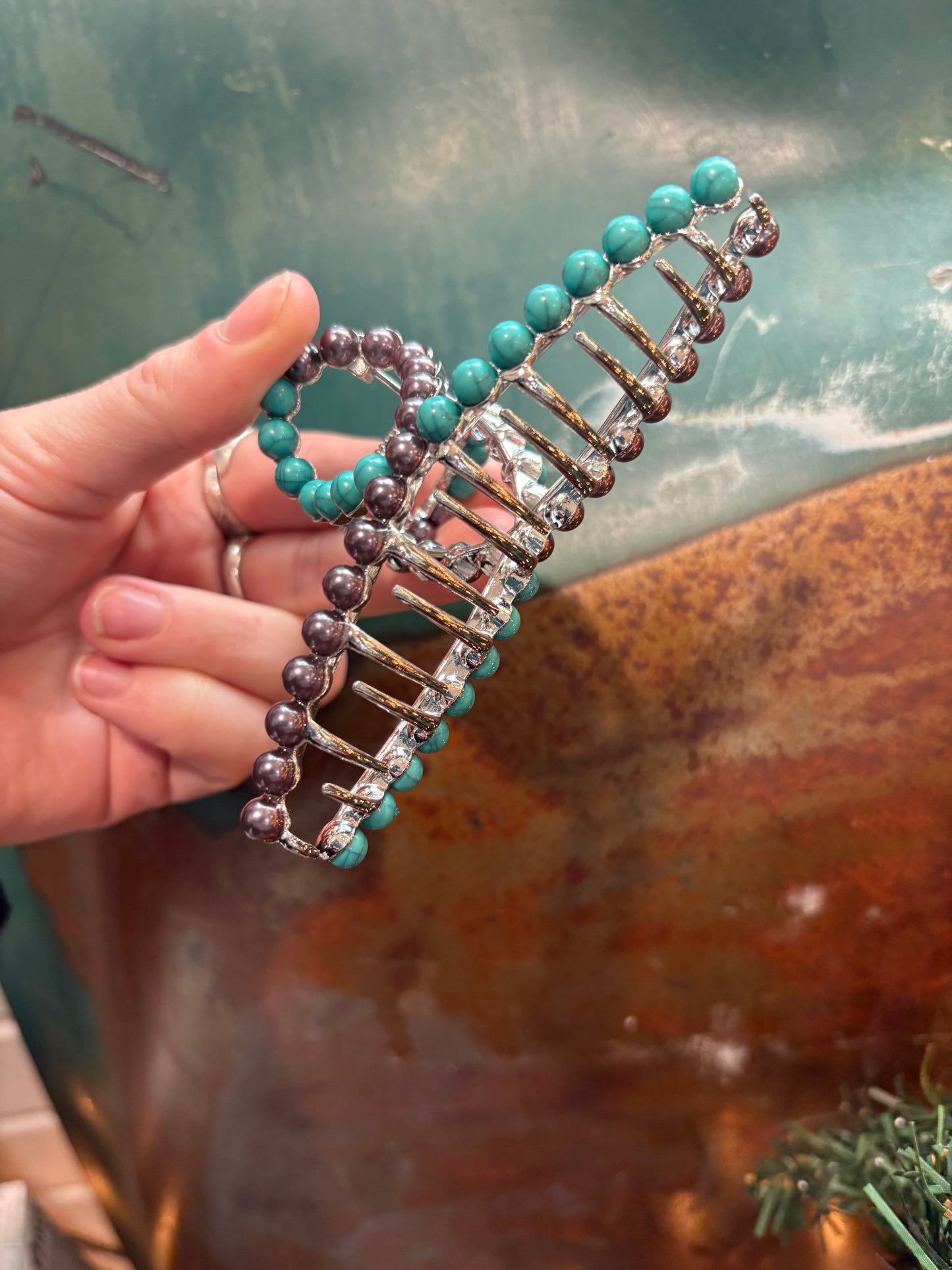 Large Silver and Turquoise Mix Bubble Claw Clip