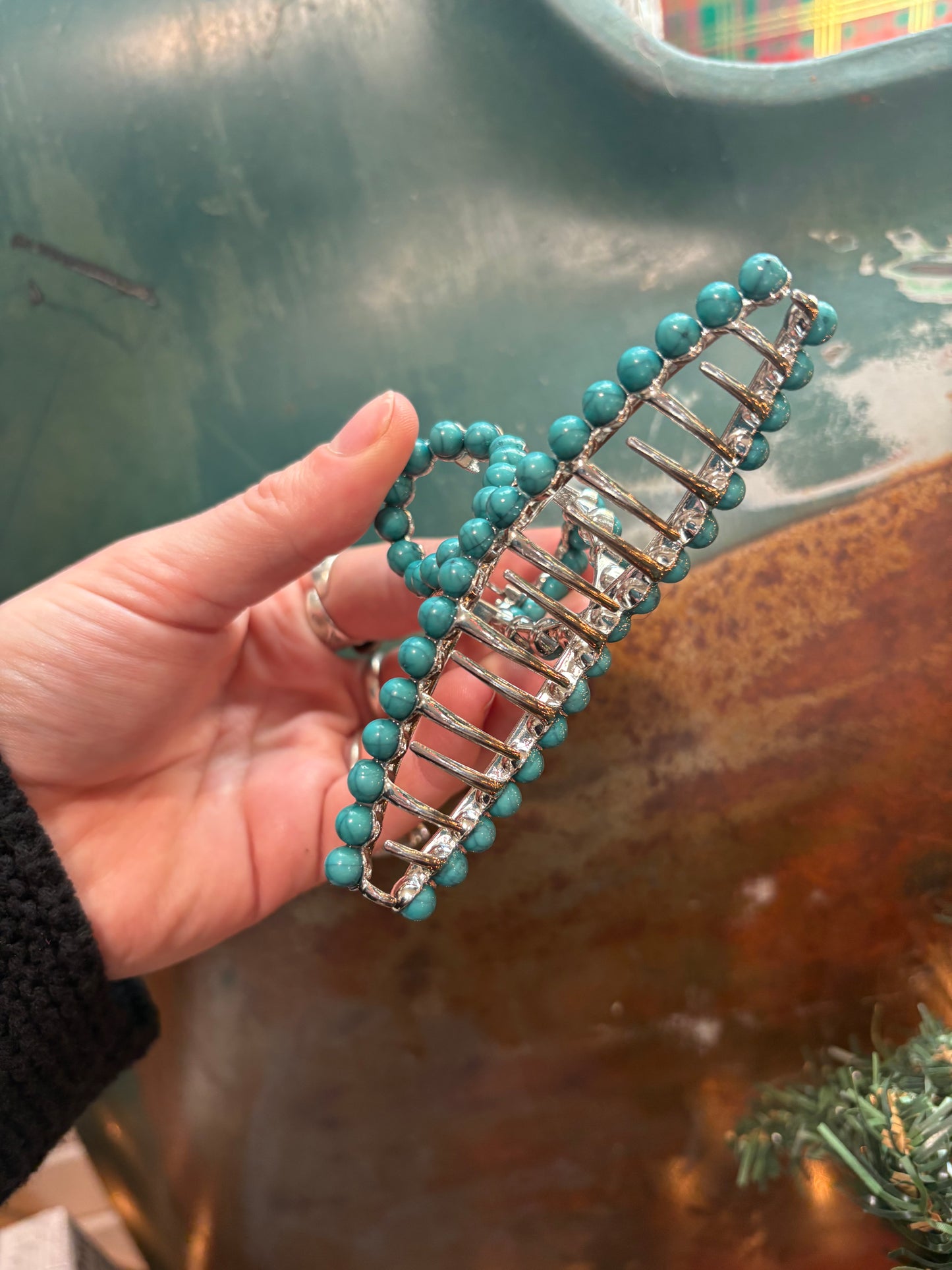 Large Metal Turquoise Claw Clip
