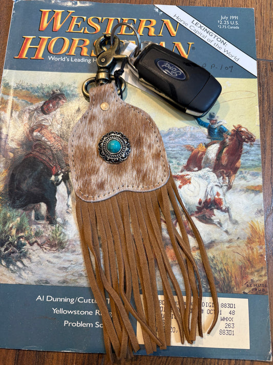 Pastureland Hairon Hide Fringed Key Fob