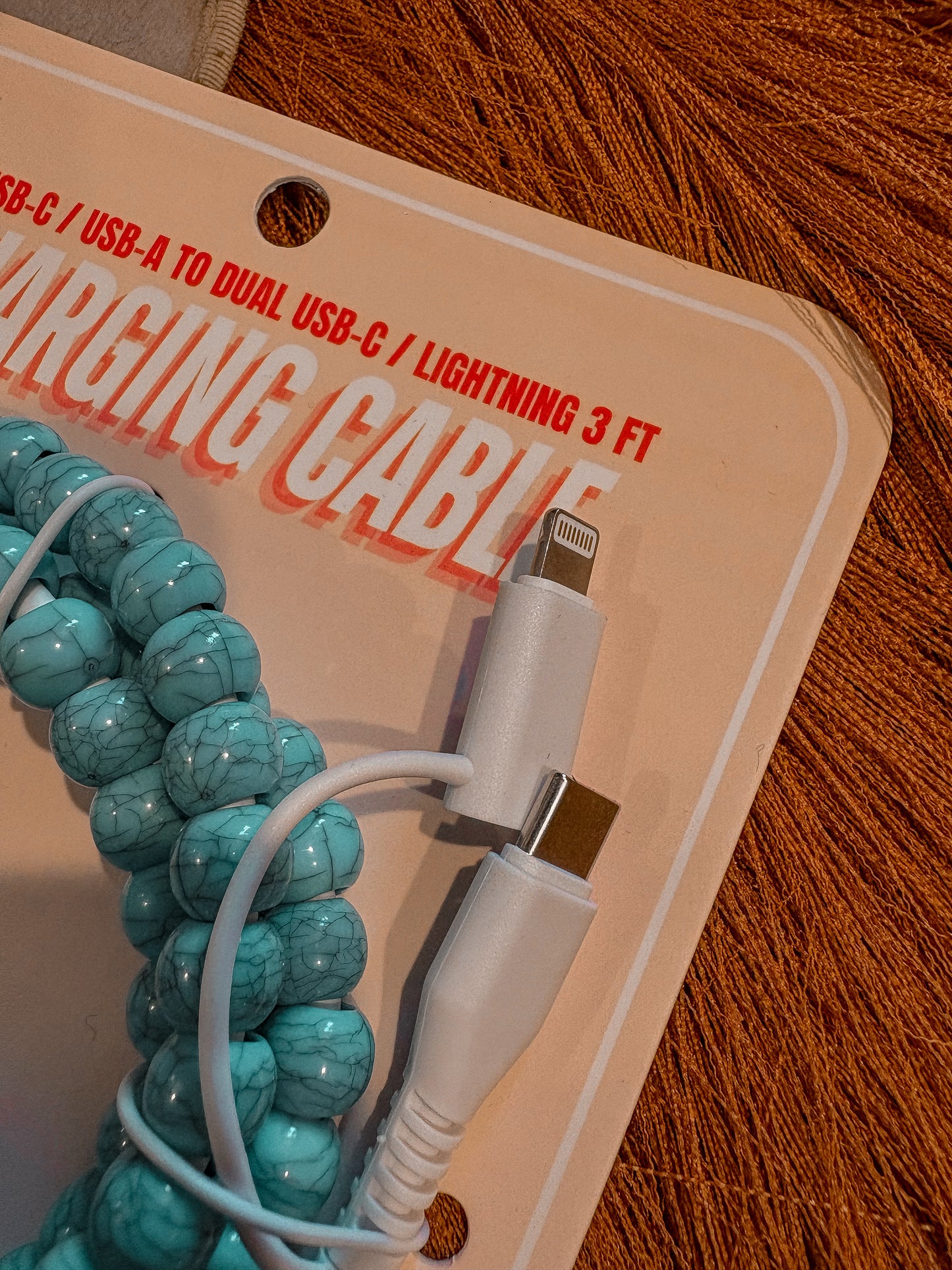 Dual Beaded Phone Charger *Mixed Turquoise