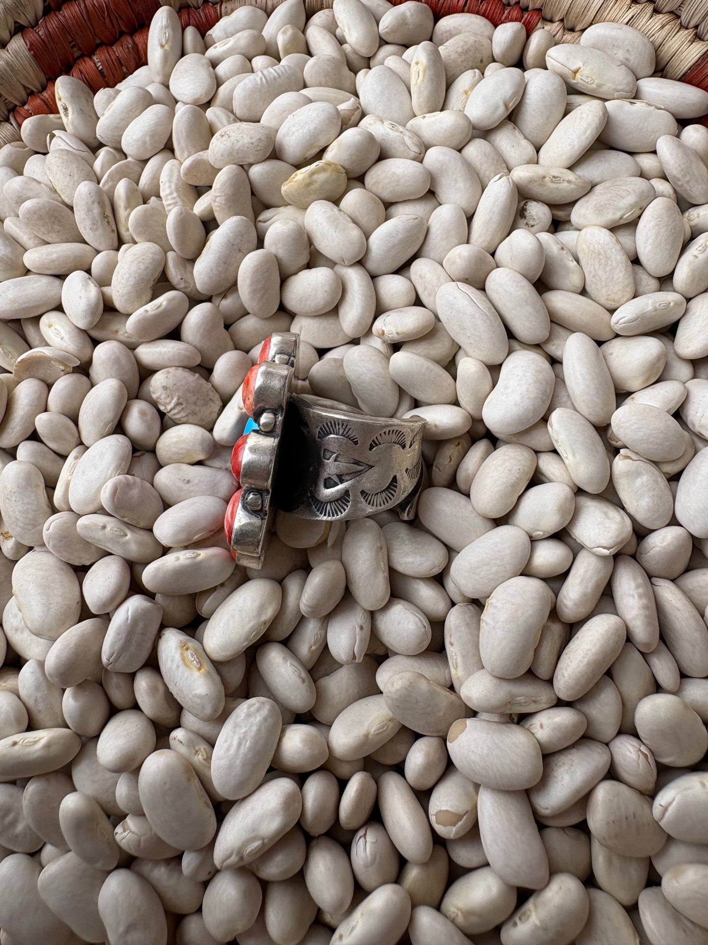 Adjustable Red Spiny & Turquoise Ring