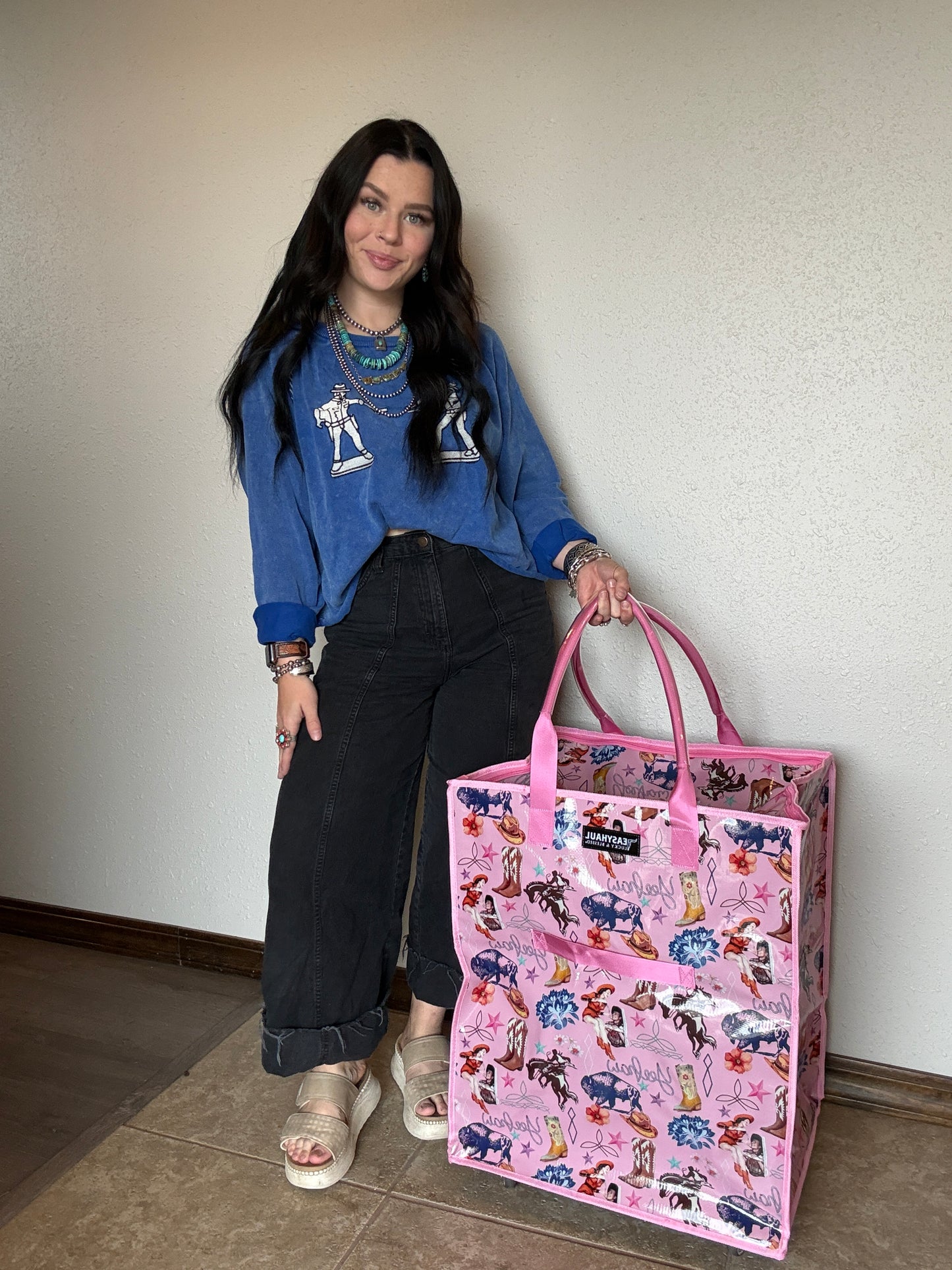 Large Pink Western Collage Rolling Bag
