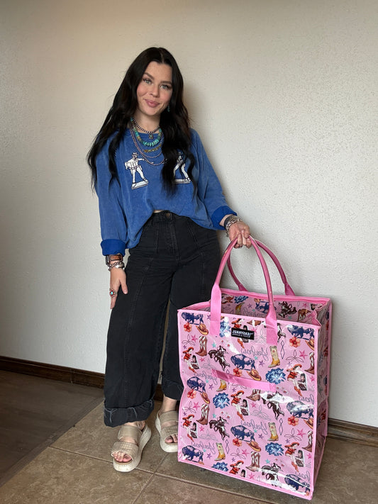 Large Pink Western Collage Rolling Bag