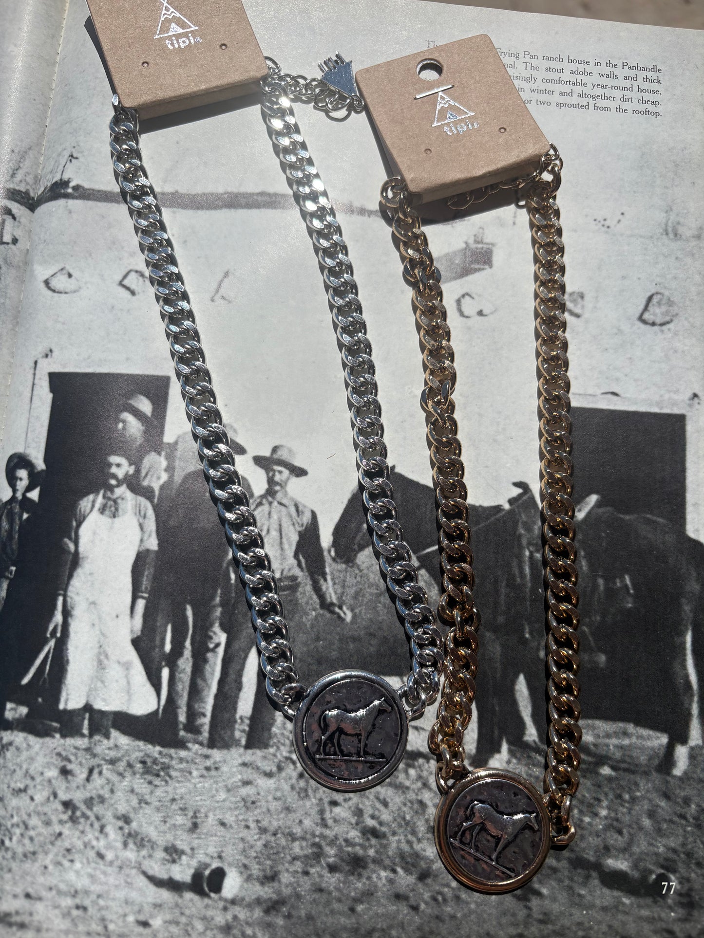 Western Two Tone Horse Coin Chain Necklace