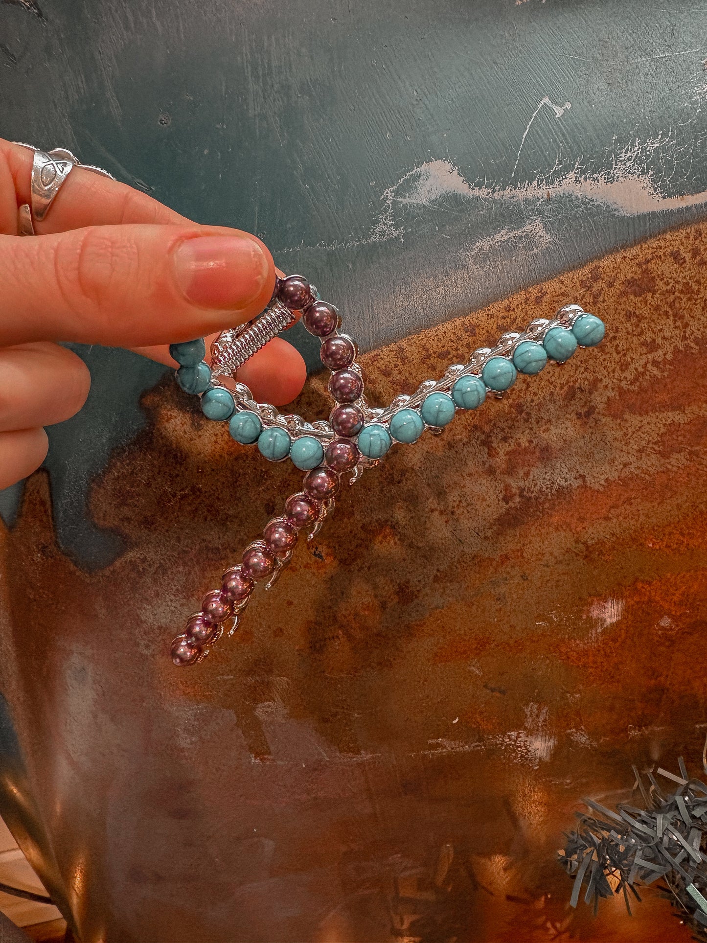 Large Silver and Turquoise Mix Bubble Claw Clip