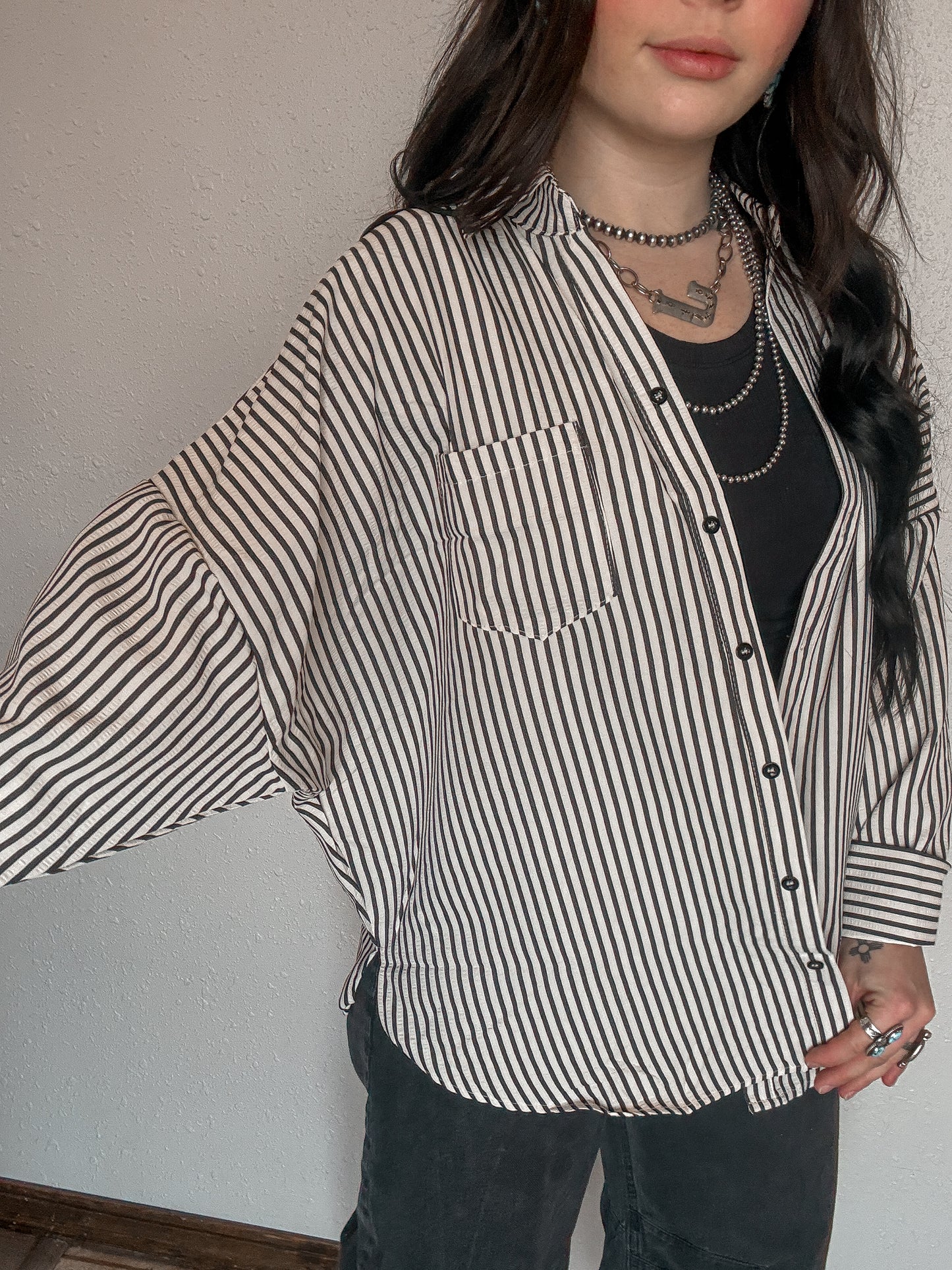 Oversized Striped Button Up