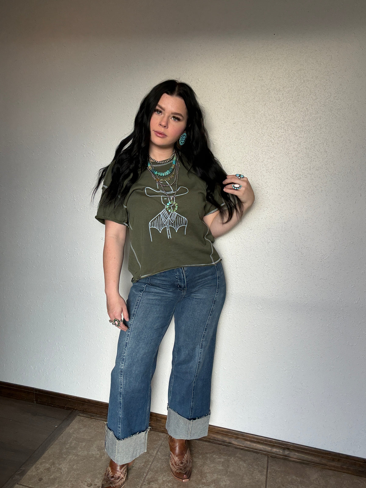 INSEAM TRANSFORM HIGH RISE TUMMY CONTROL A-WIDE JEANS: Dark wash